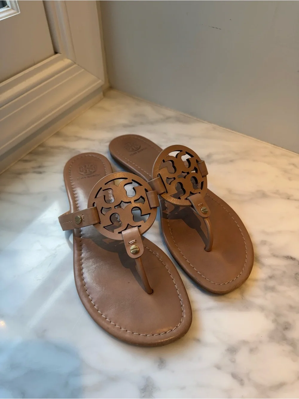 Tory Burch Tan Leather Miller Sandals